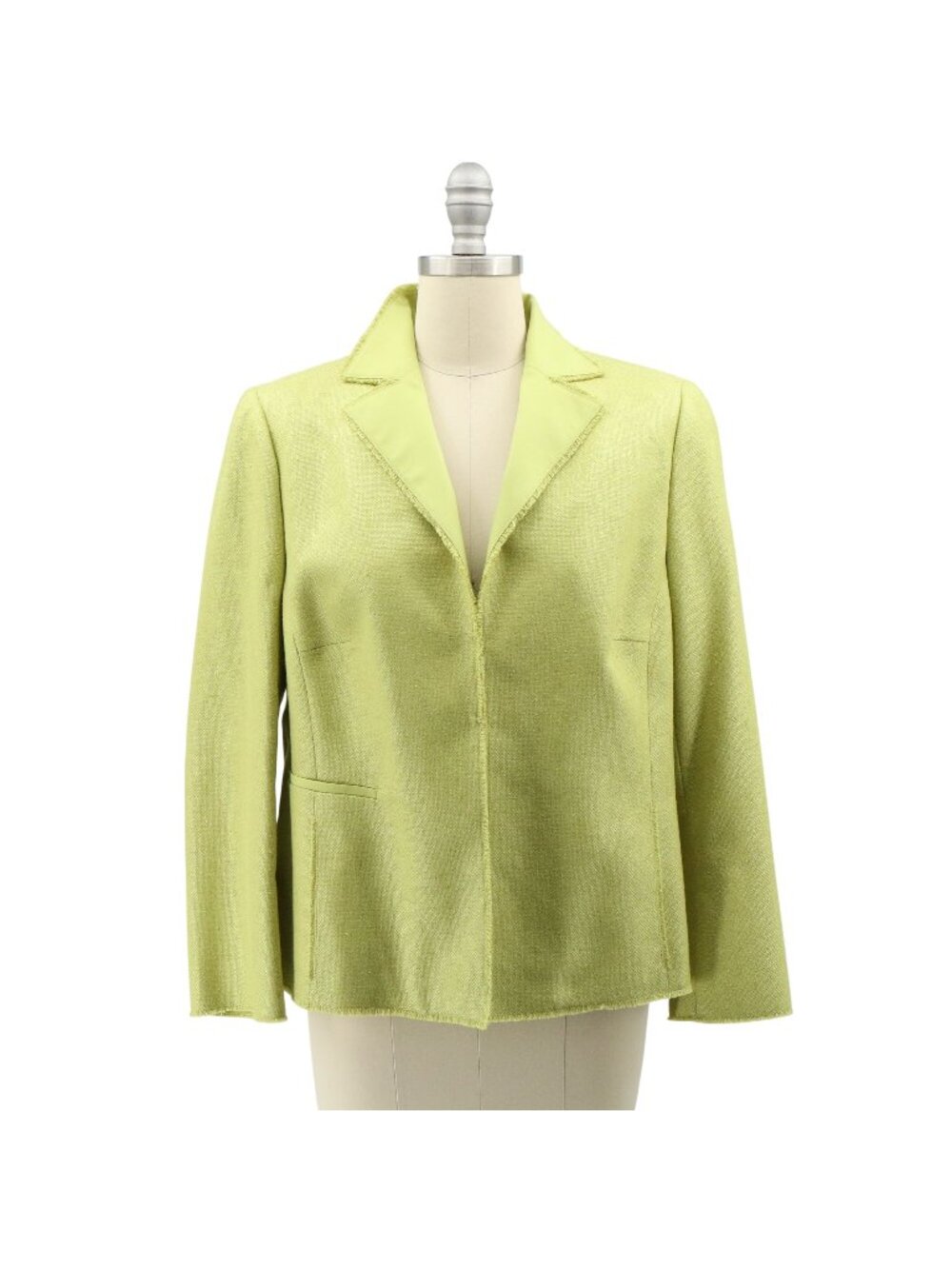 Akris Fringe Trim Silk Cashmere Blend Hook Front Lime Green Blazer Jacket 12